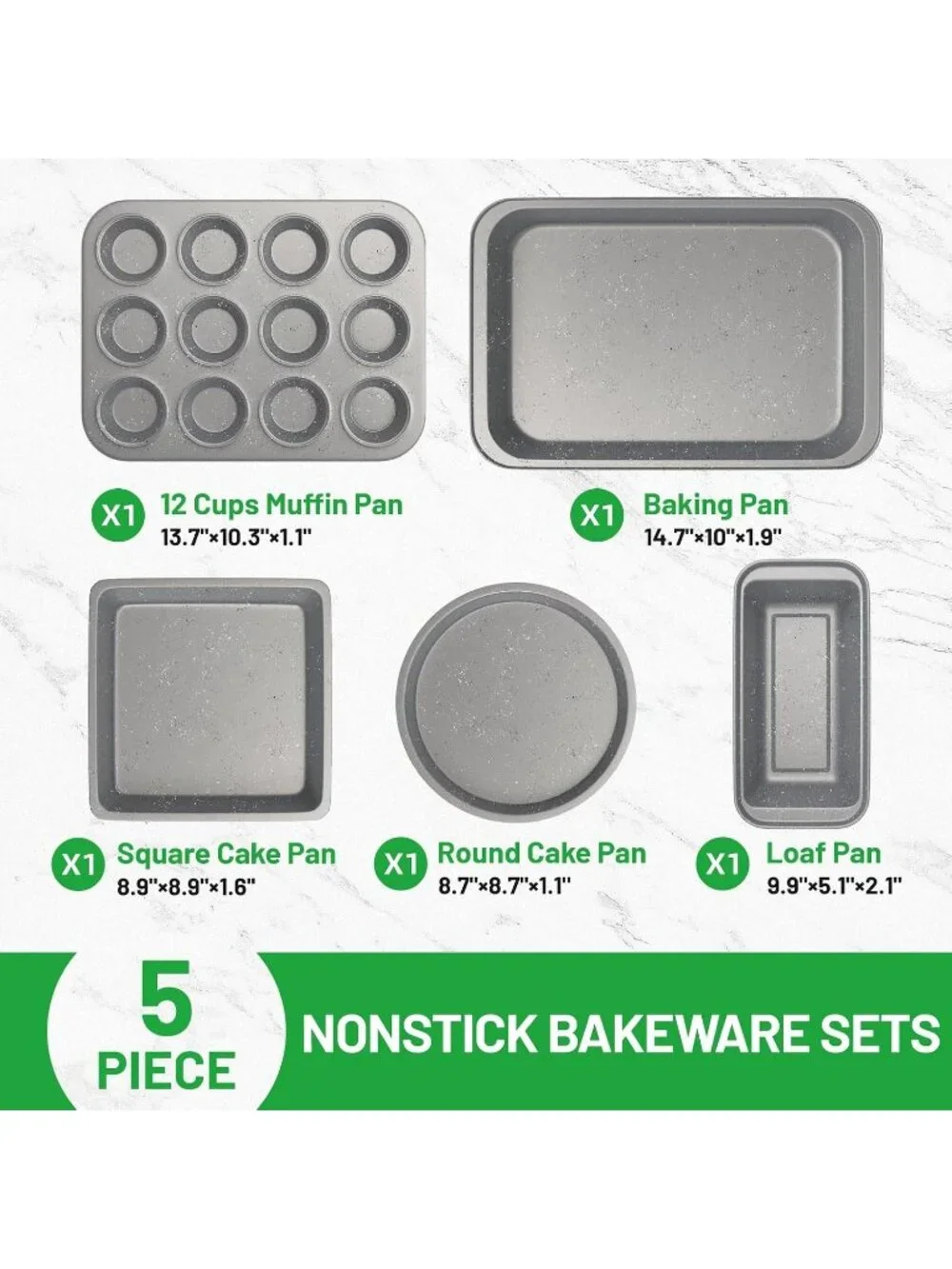 5-Piece Gray Baking Sheet Set Including Round/Square Cake Pan Baking Pans Set